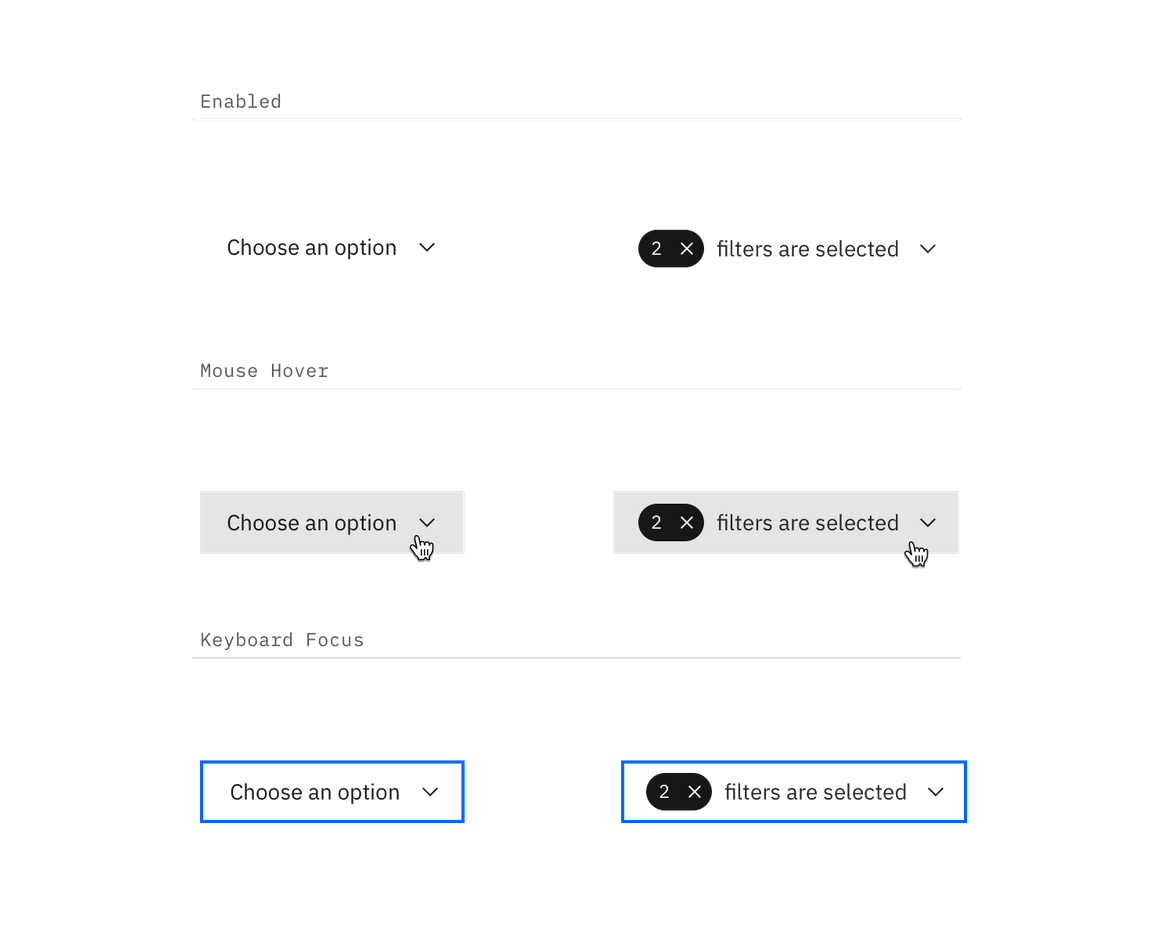Hover and focus states for inline dropdown Hover and focus states for inline dropdown